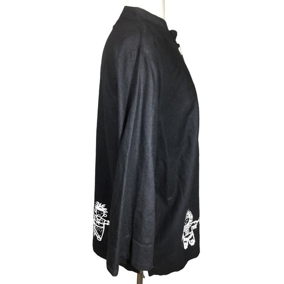Vintage On The Rocks Women's 1X Black Cotton Linen Button Up Tribal Art to Wear - Picture 3 of 11